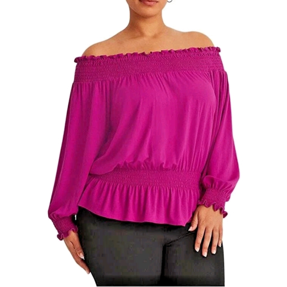 Lauren Ralph Lauren Magenta Off The Shoulder Smock Top Size Large